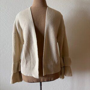 POL Anthropologie Sweater Cardigan Ruffle Sleeves. Size M. Beige.